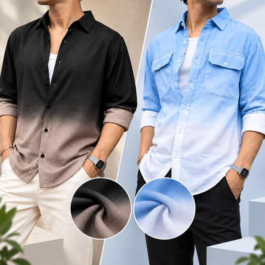 Pack of 2 Ombre Satin Shirts – Double Shade Premium Style