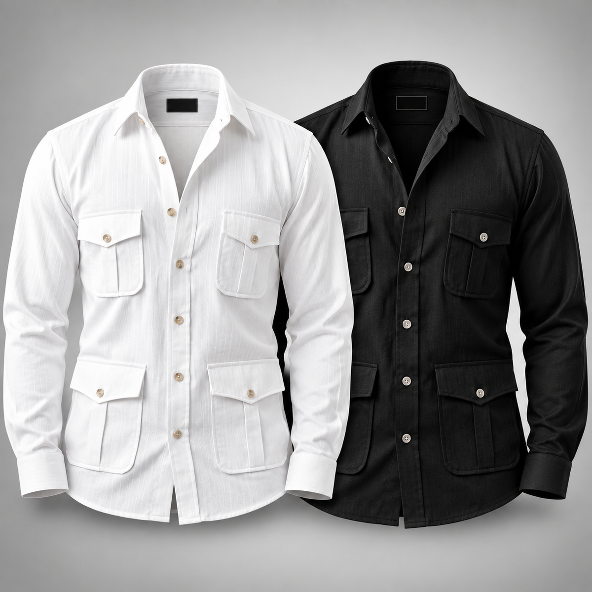 Premium Cotton Linen Hunting Shirt – Pack of 2 (White + Black)