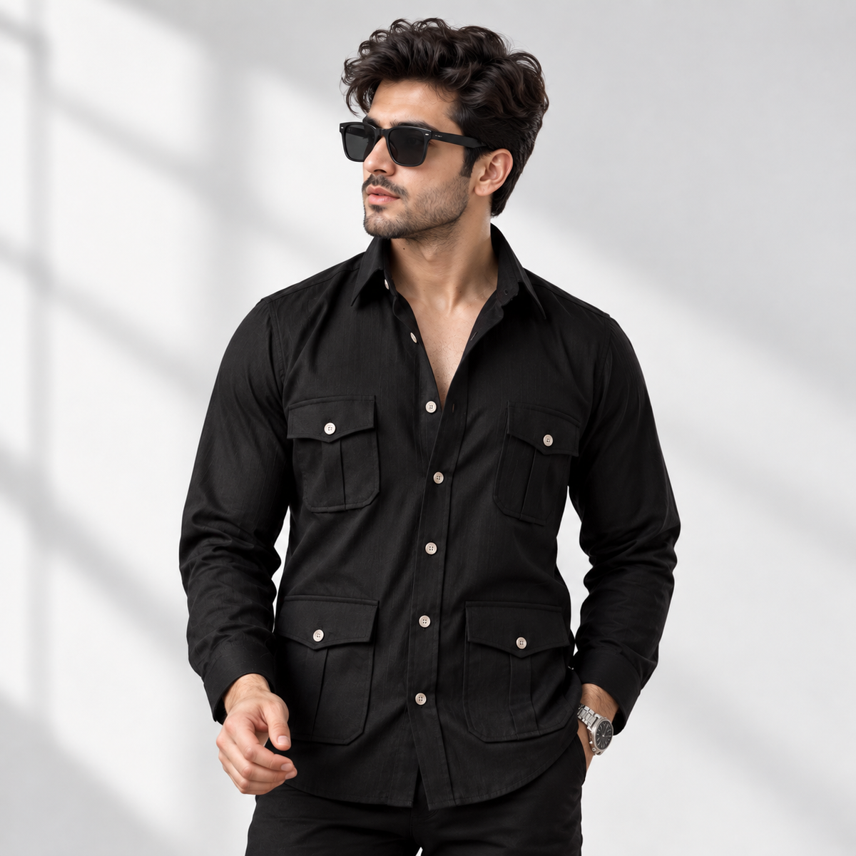 Premium Cotton Linen Hunting Shirt – Pack of 2 (White + Black)