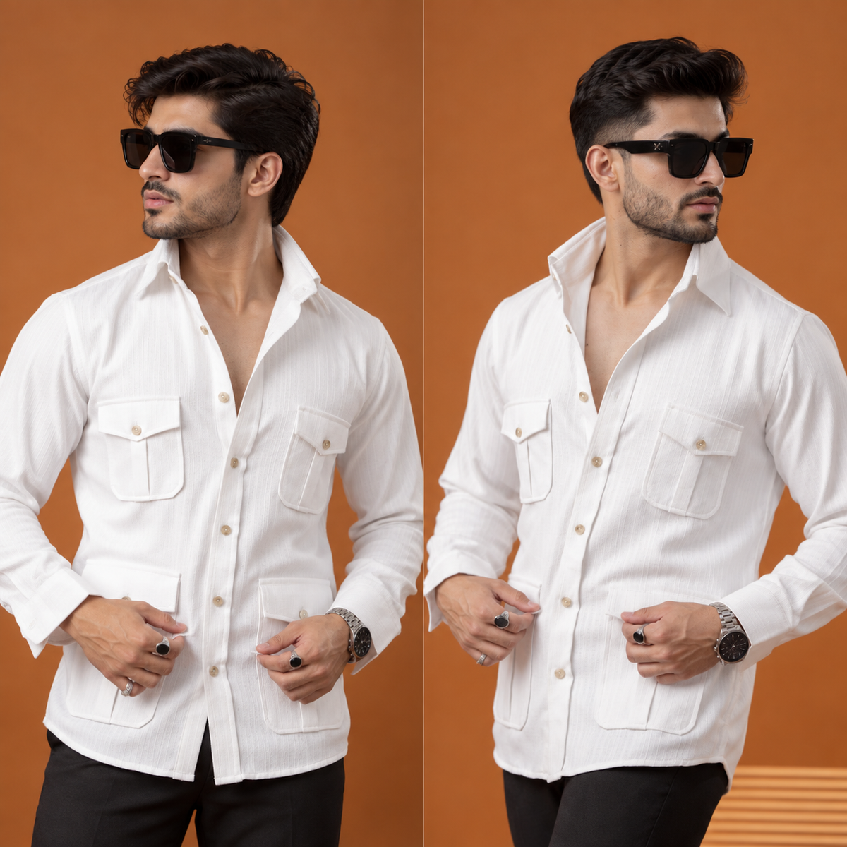 Premium Cotton Linen Hunting Shirt – Pack of 2 (White + Black)