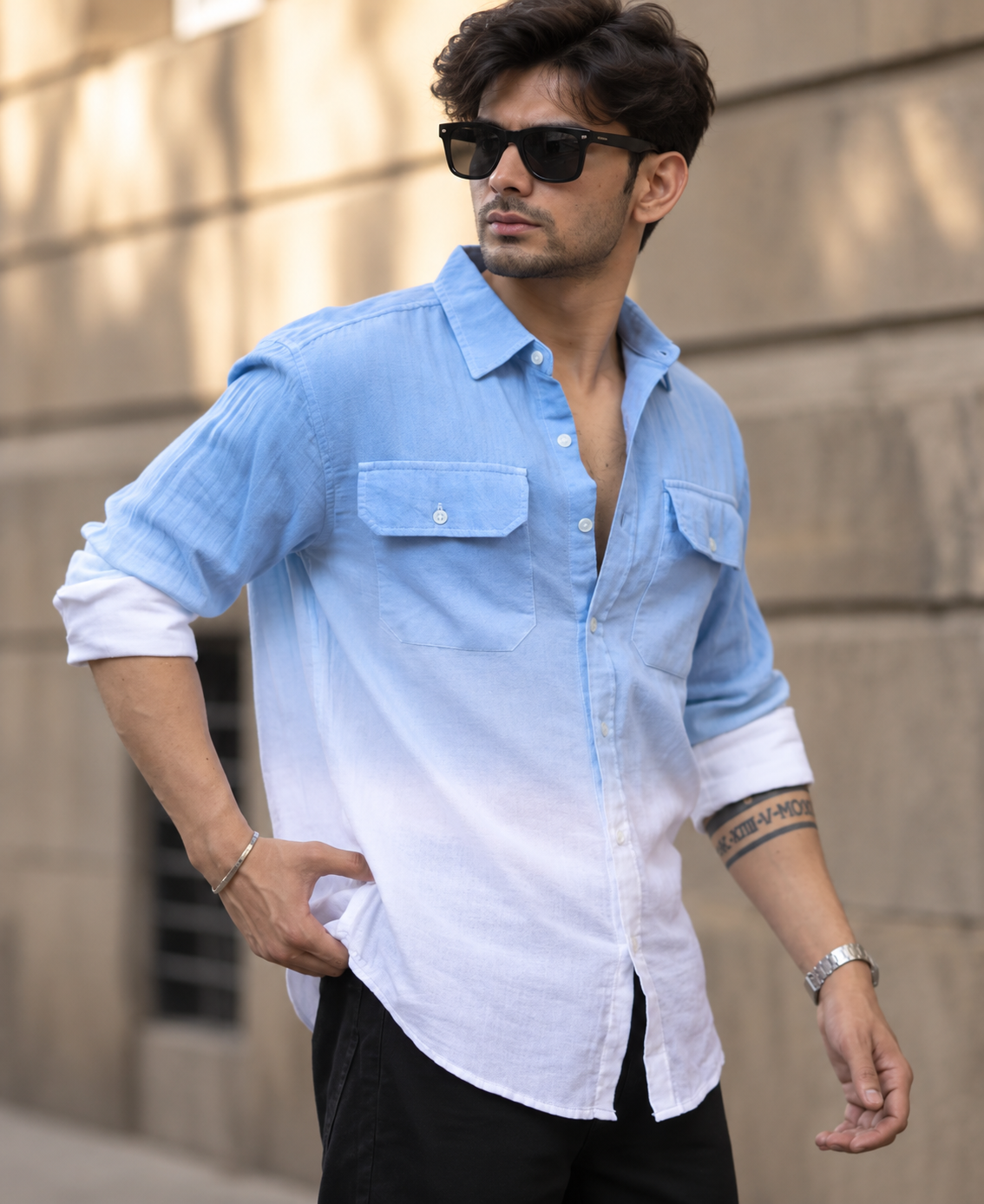 Pack of 2 Ombre Satin Shirts – Double Shade Premium Style